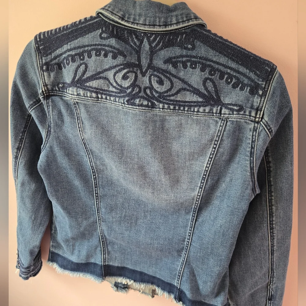 Liverpool Embroidered Raw Hem Denim Jacket - Melbourne Light - Size S - Picture 2 of 12